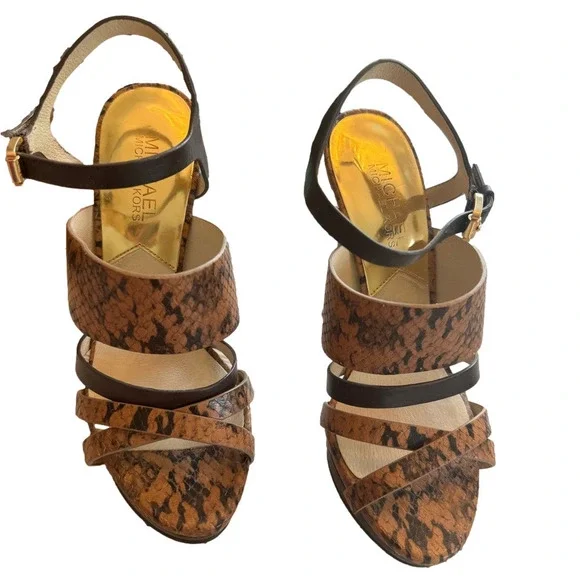 Michael Kors Nadja Platform Open Toe Heels Snakeskin Animal Print Embossed 6 - Picture 7 of 11